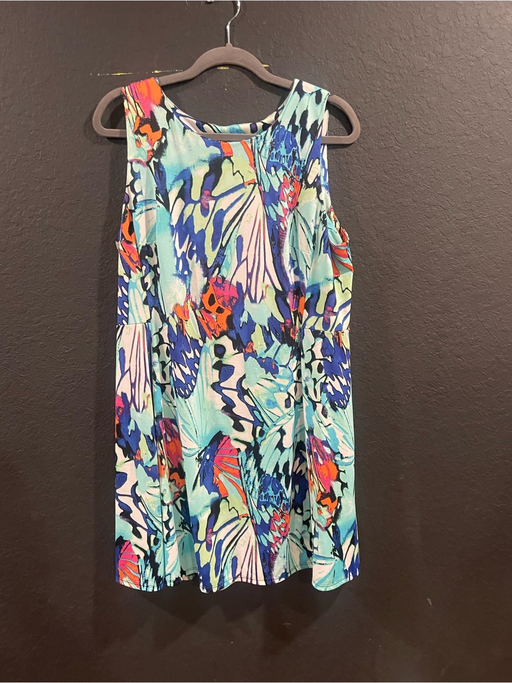 AB Studio Aqua, Blue & Pink Abstract Floral Sleeveless Mini Dress